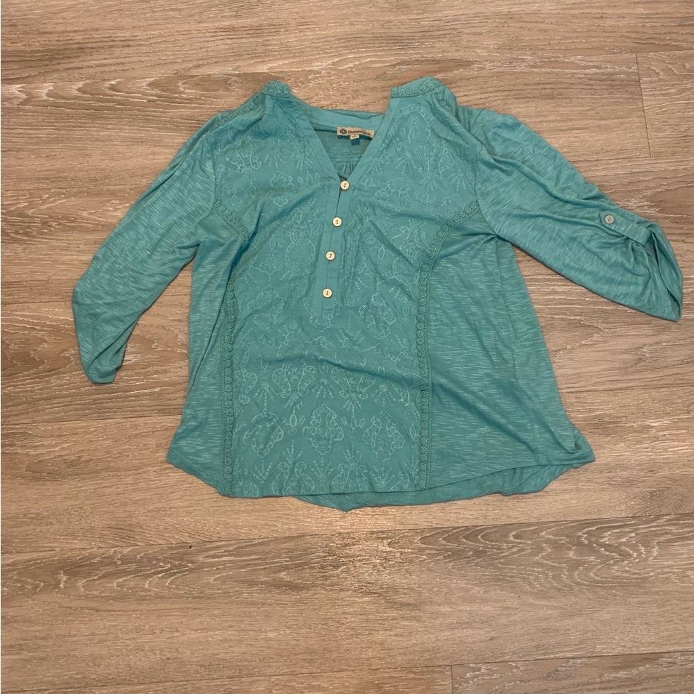 Democracy Teal V-Neck Blouse Size S